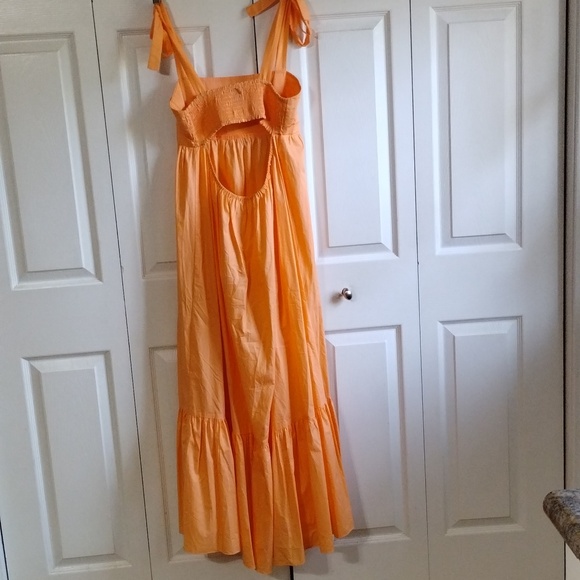 Misa Los Angeles Serafina Square Tie Shoulder Maxi Dress Tangerine Orange Medium - Picture 7 of 11